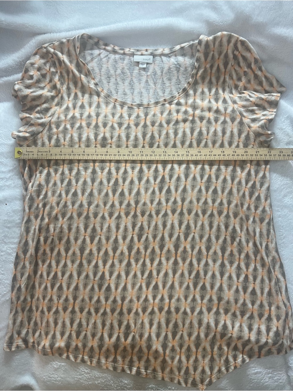 J. Jill Beige and Orange Patterned Scoop Neck Short Sleeve Tee